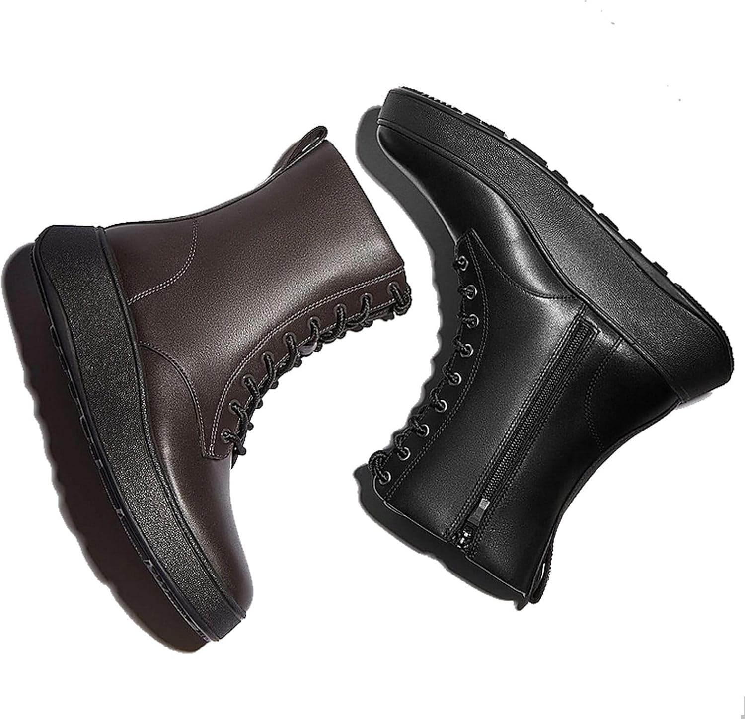 FitFlop Women's F-Mode All Black Leather Lace-Up Flatform Ankle Boots - Image 3