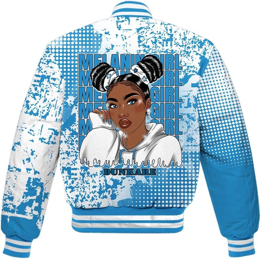Dunkare Powder Blue 9s Baseball Jacket - Melaninn Unique Glitch Dot Varsity Jacket Unisex New
