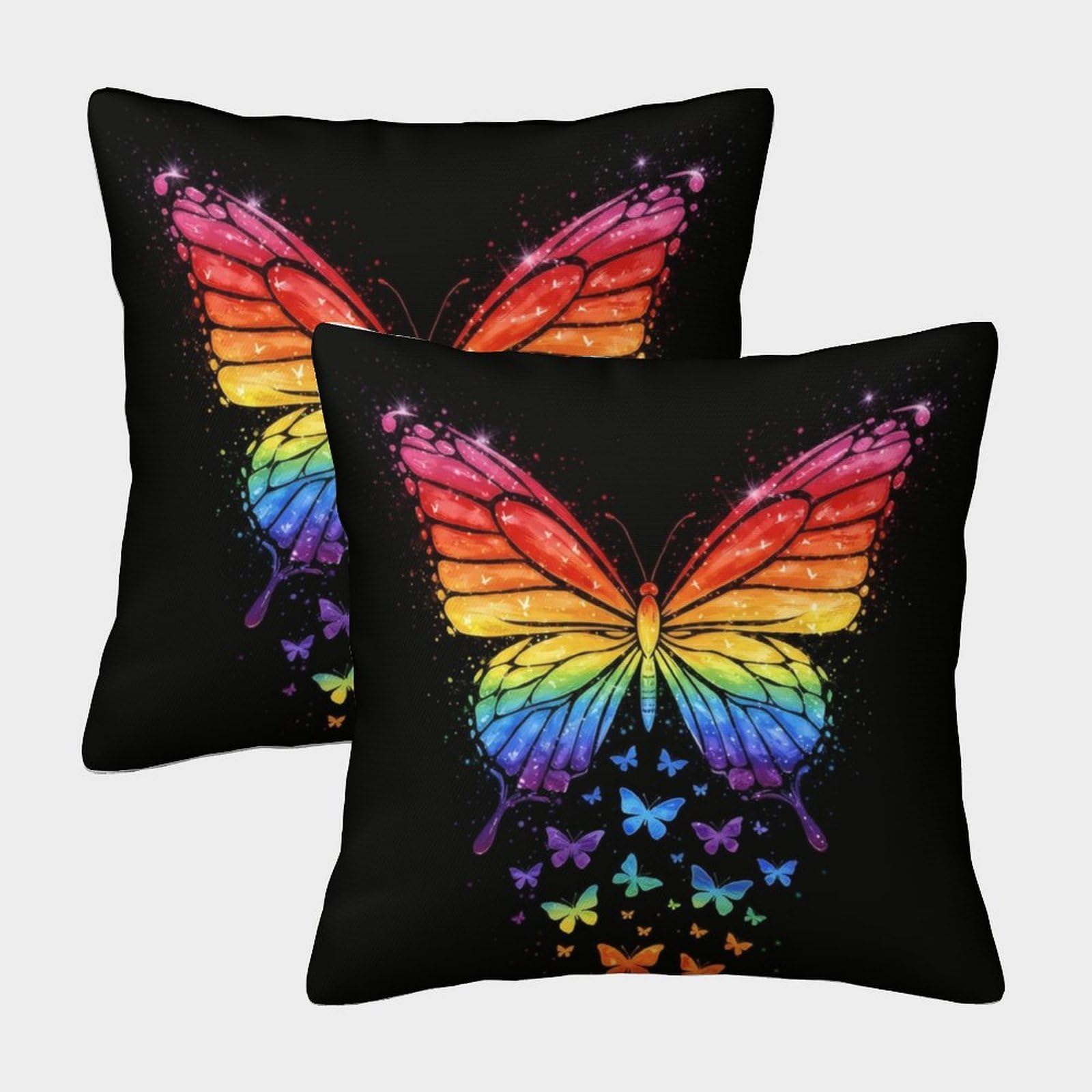 QFVANSIYO 3D Printed Rainbow Butterfly Microfiber Pillowcase Bedroom Decor Colourful Butterfly Pillow Cover Soft Breathable for Home 45x45cm