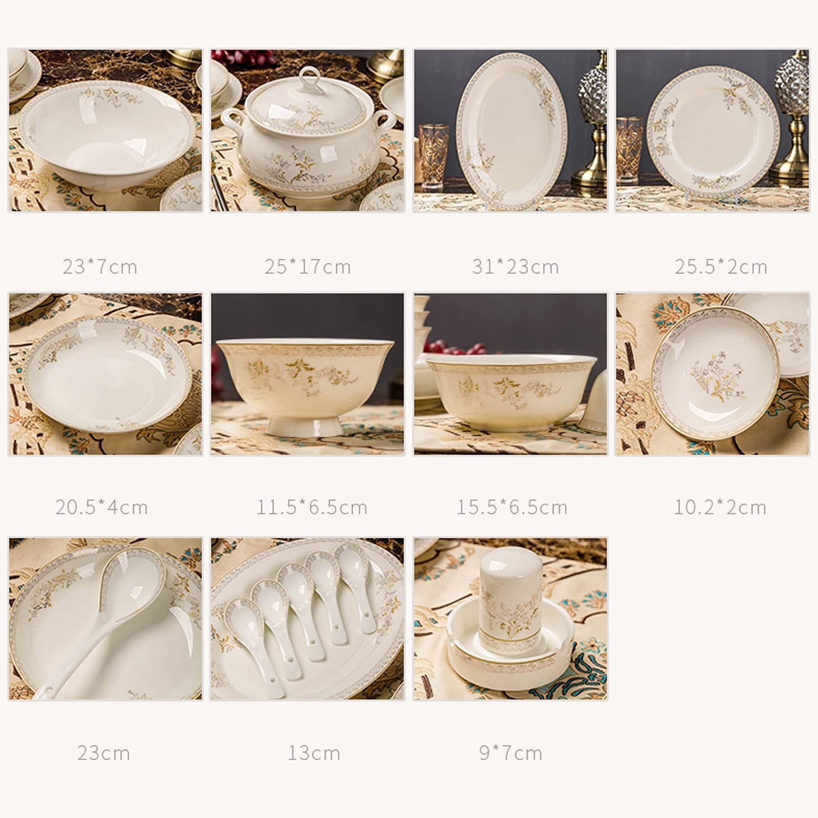 Zestaw Ceramicznych Naczyń Obiadowych W Stylu Retro, Piękny Zestaw Z Porcelany W Kolorze Złotym I Białym, Idealny Na Domowe Przyjęcie, Wesele, Hotel, Boże Narodzenie