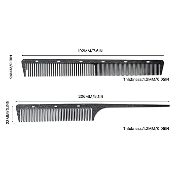 2 Pcs 304 Stainless Steel Metal comb, anti-static, heat-resistant, Ultra-thin, Metal Teasing Comb with Pick, Rat Tail Comb, Wood Grain Design(black)