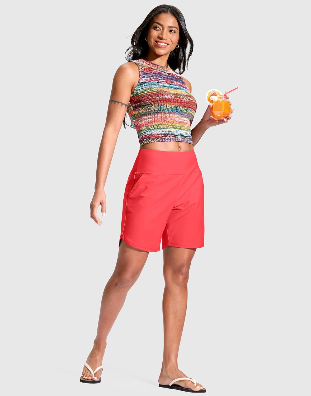 G Gradual Women's 7" Quick Dry Swim Board Shorts Swimming Bottoms High Waisted Beach Shorts for Women with Liner Pockets - Image 7