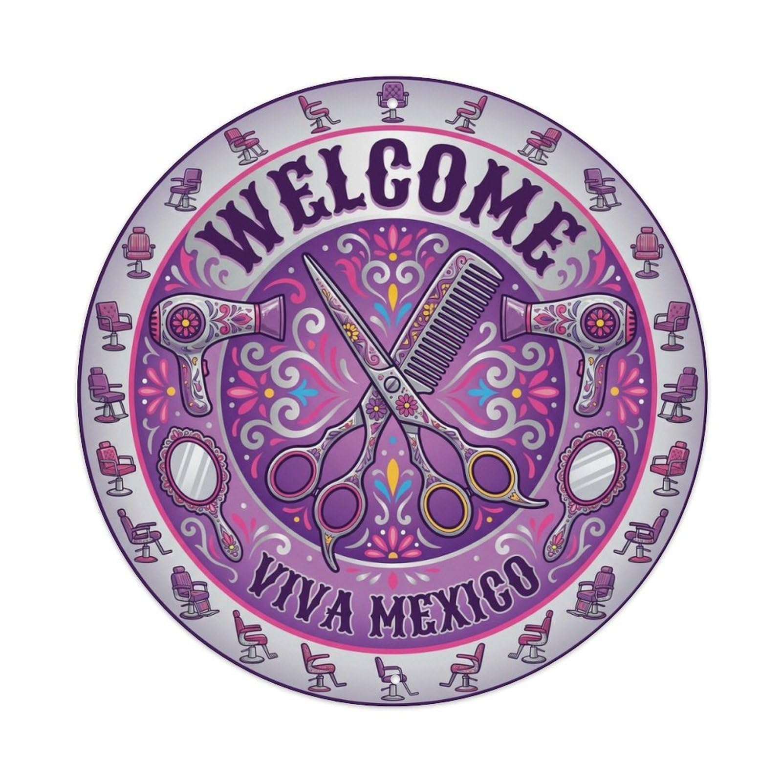 Salon Mexican Greeting Scissors Floral Folk Spanish Metal Tin Sign