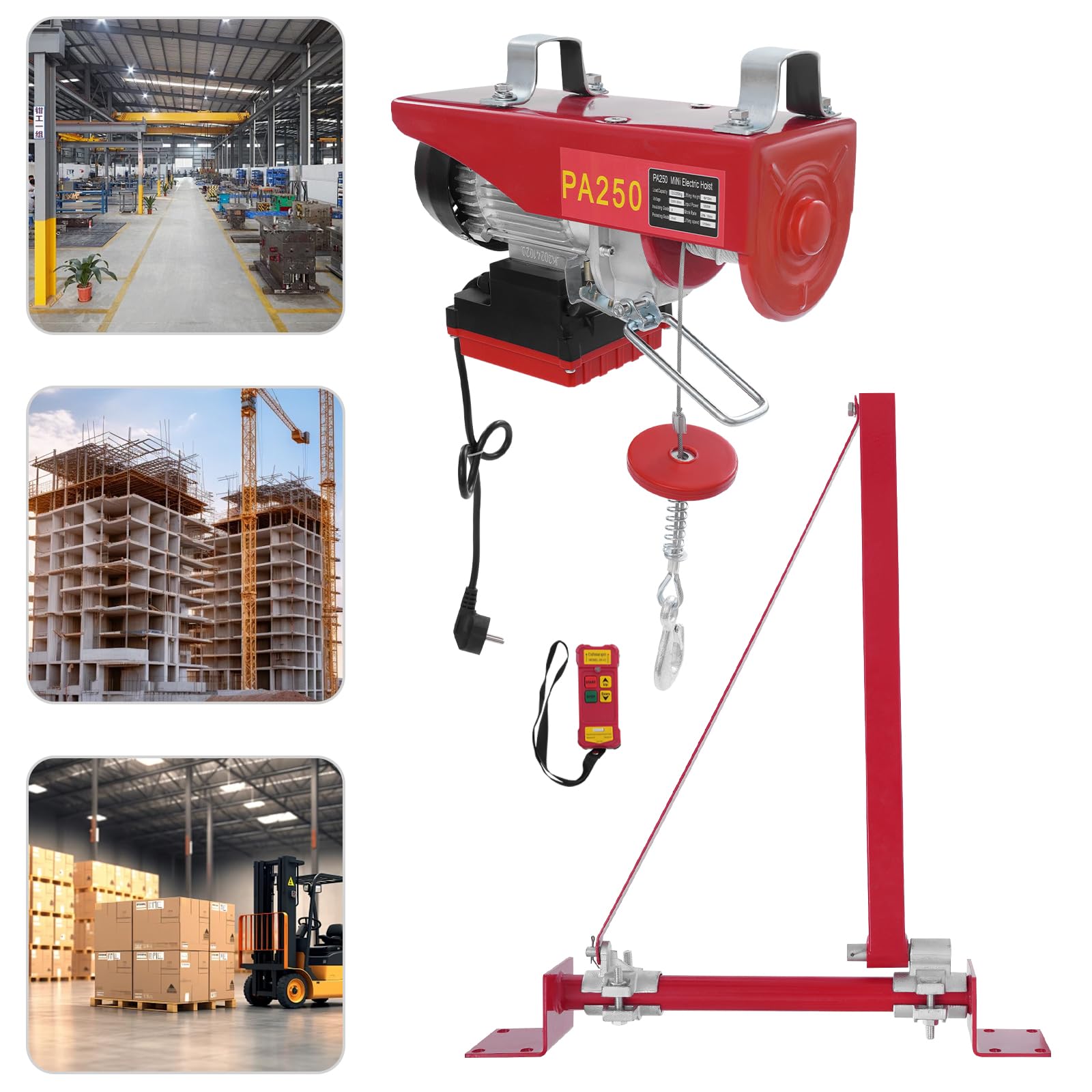 Verricello elettrico 220 V, 550 W, verricello elettrico, 250 kg, forte sollevatore con telecomando senza fili, motore in rame, puleggia 32,81 ft/min, robusto paranco industriale per officina magazzino