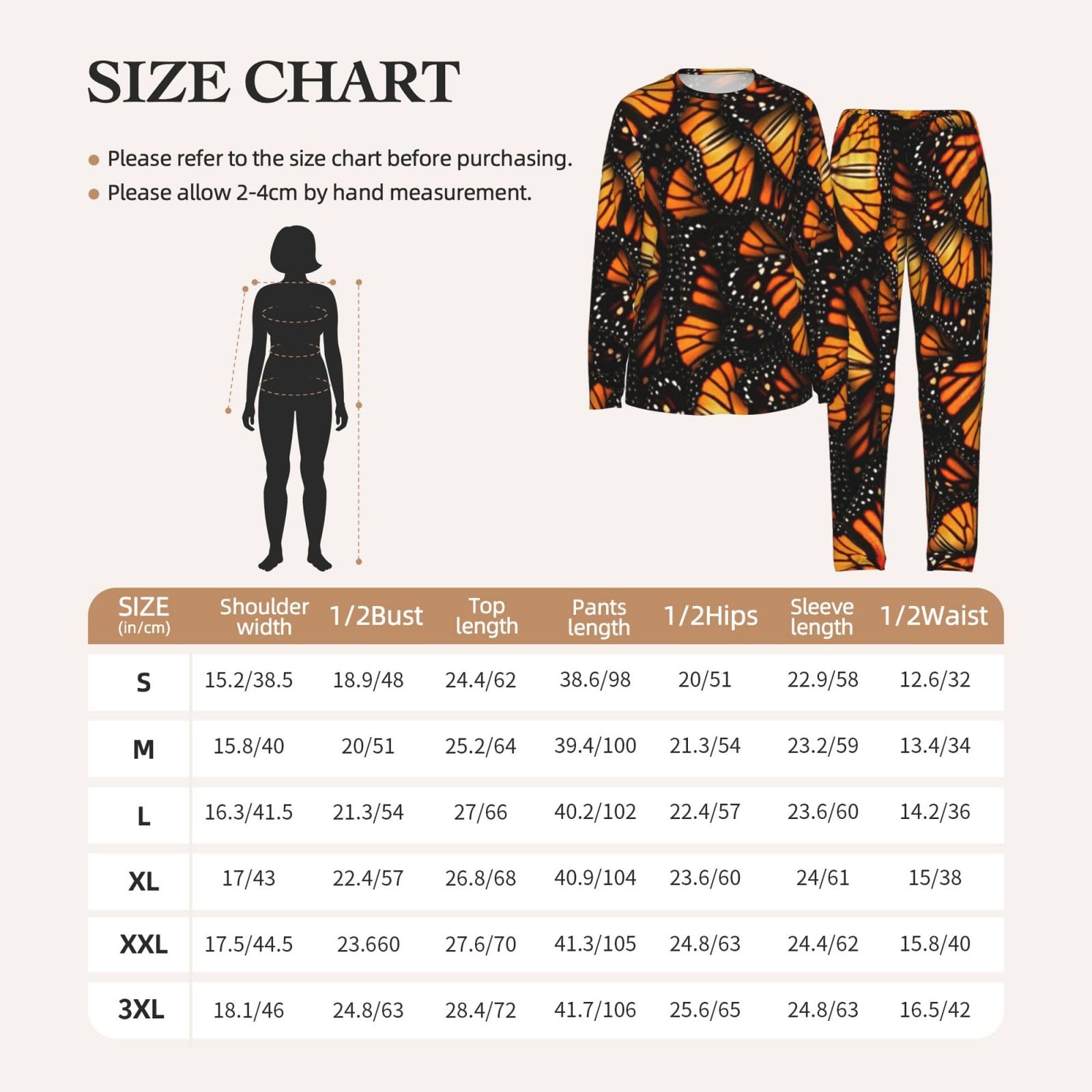 Heaps Of Orange Monarca Farfalle Stampa Donna Manica Lunga Pigiama Set Morbido Elastico Coulisse Casual Daywear