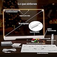 Vista 7 de Tablero de notas LED recargable de 16 pulgadas, 7 modos de luz de color, almohadilla de dibujo de borrado en seco de neón con soporte integrado