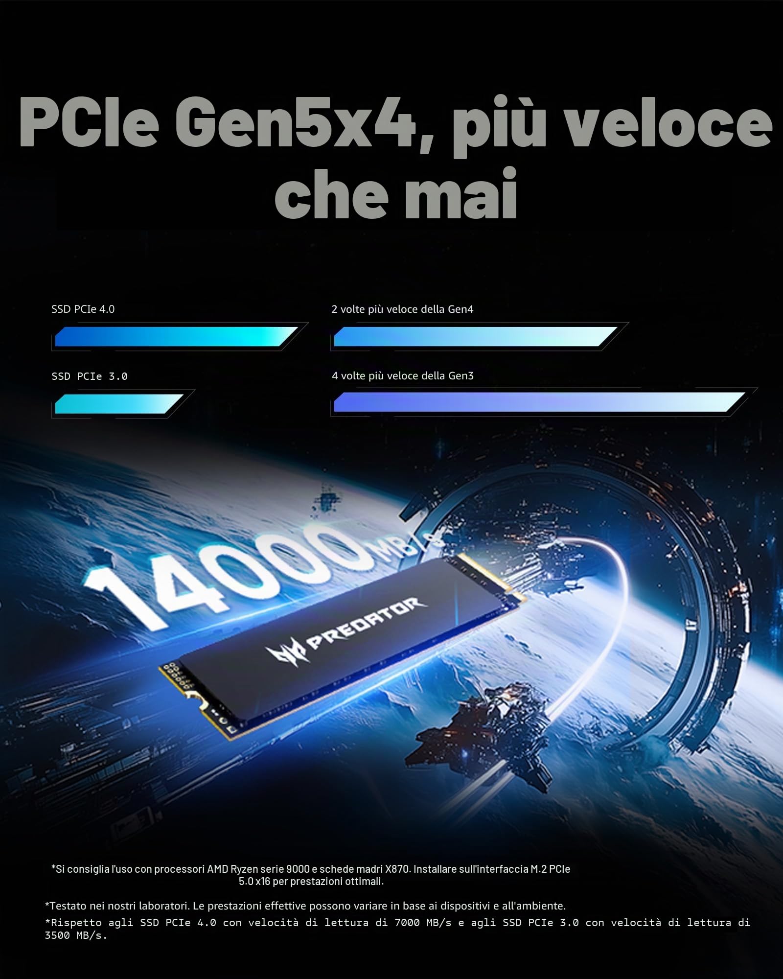Acer Predator GM9000 SSD M.2 PCIe 5.0 NVMe 4TB 14000 MB/s DRAM | Estreme prestazioni, PC, laptop, PS5, Gaming & editing, Caricamento rapido, AI compatibile