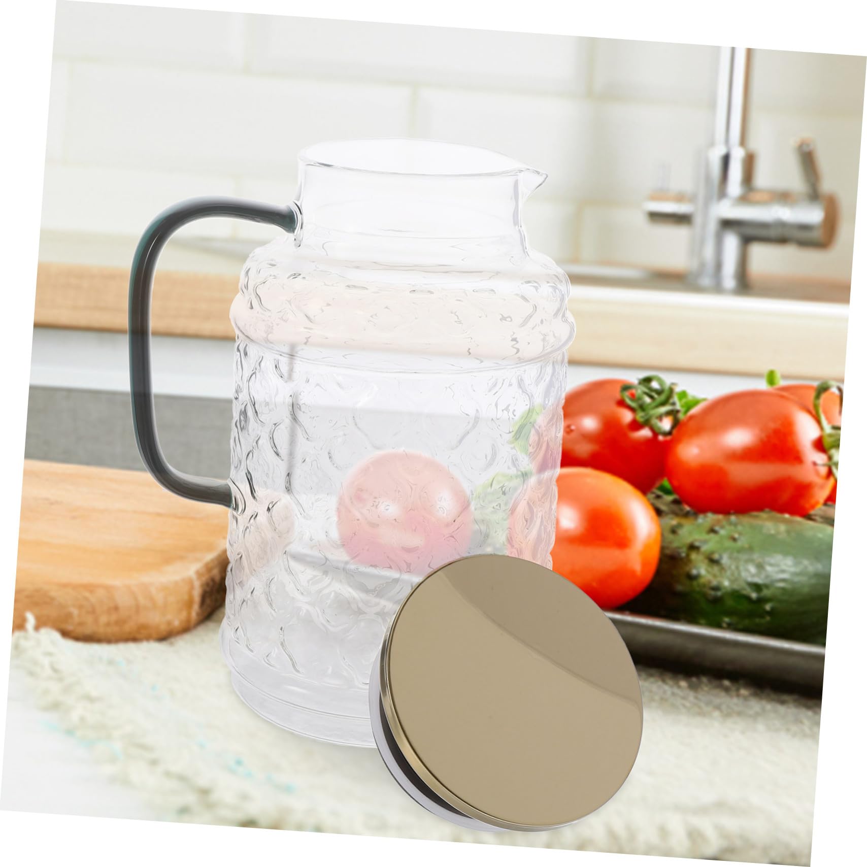 Jarra de Agua Fría Fácil de Almacenar de Vidrio Grueso con Tapa de 1.7l Diseño Clásico y Práctico para Uso en Sala o Cocina