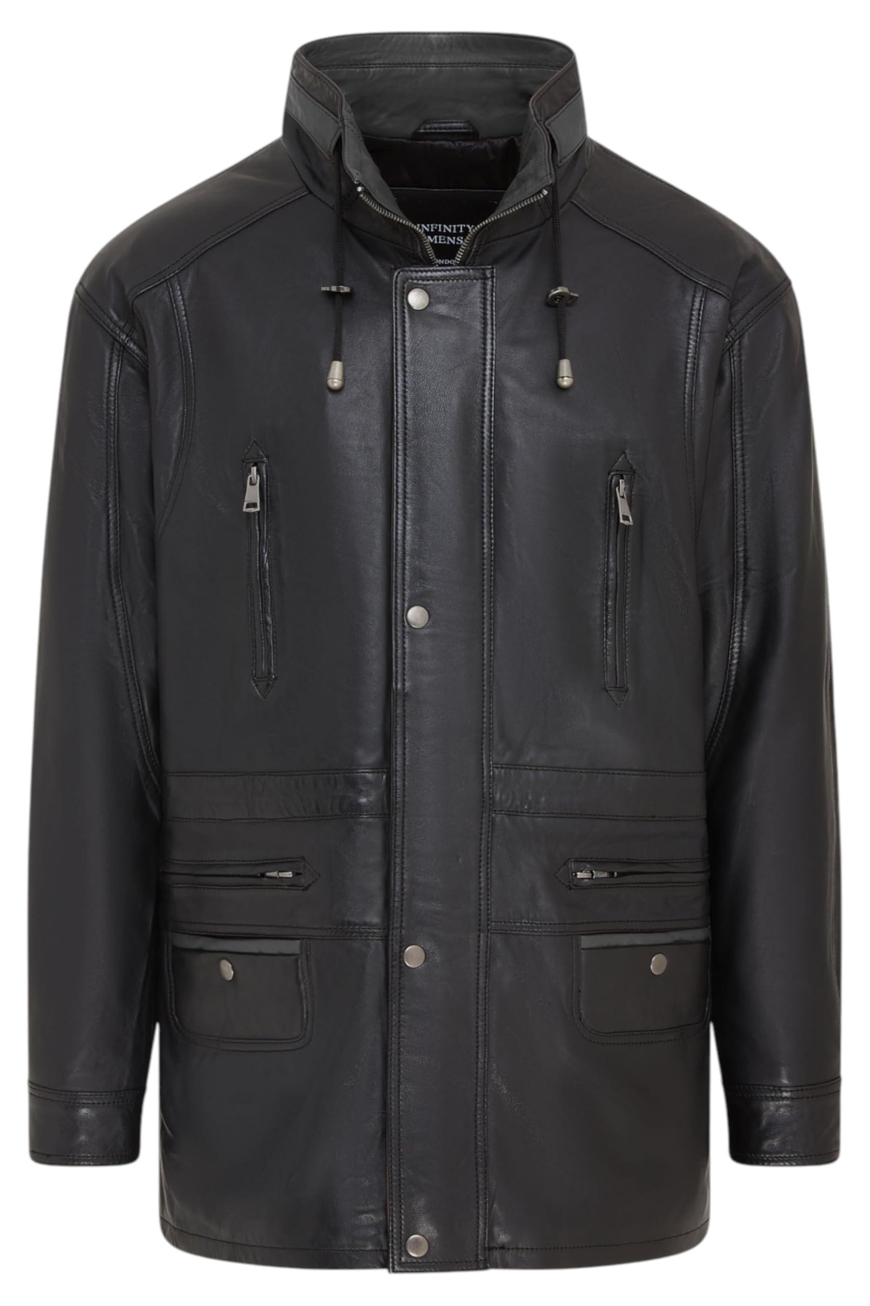 Infinity Leather Men's   Black  Soft Italian Leather Parka Coat-Winnipeg in Size 3XL, BrandAlley
