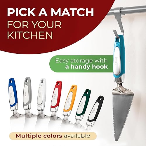 Miniatura 6 de Orblue Servidor para tartas, herramienta esencial de cocina, dentada en ambos lados, ideal para chef diestro o zurdo, cubiertos de acero inoxidable,