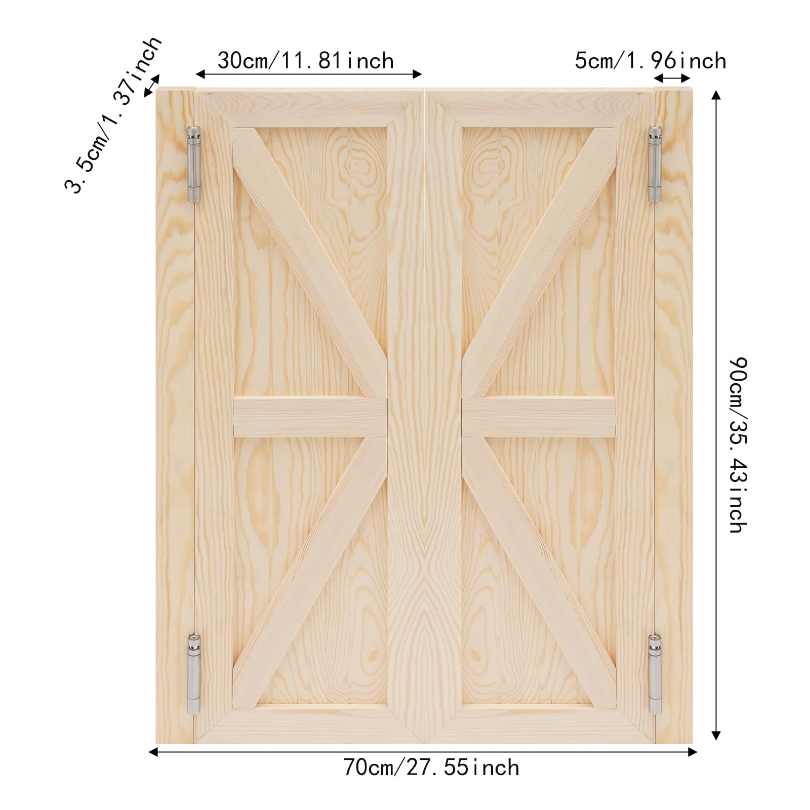Lot de 2 portes battantes, porte à lamelles en bois de pin, 70 x 90 cm, kit complet de portes de salon, retour automatique de porte, portes de bar, portes à charnière, portes battantes en bois massif