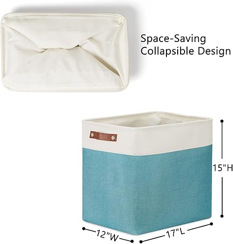 Miniatura 2 de DULLEMELO Cesta de almacenamiento plegable grande con asas de cuero duraderas, organizador de tela para guardar ropa, juguetes, libros, oficina,