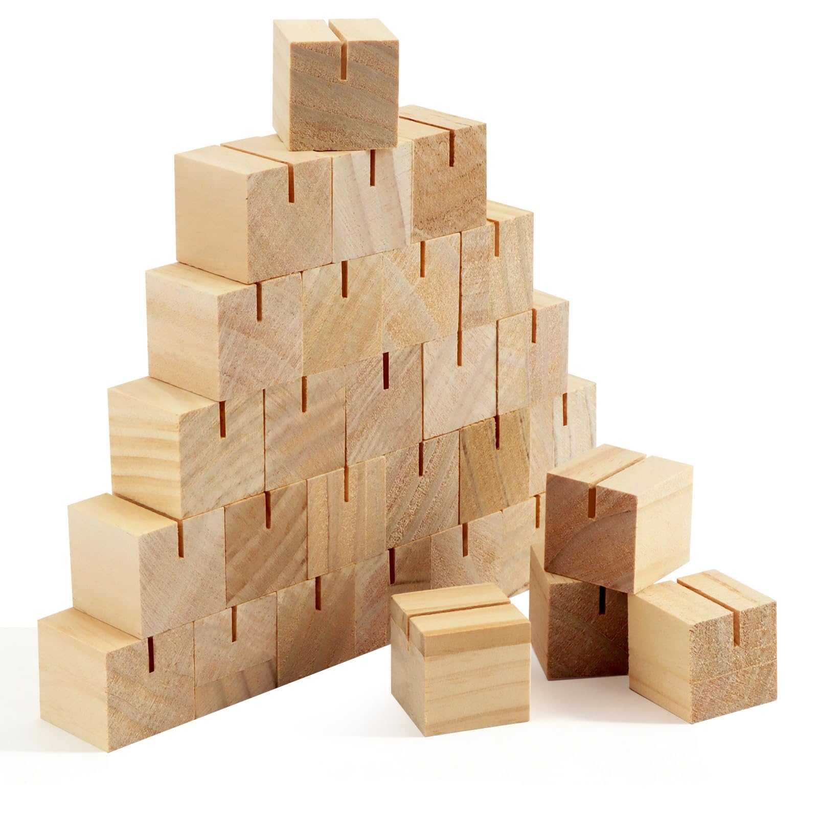 30Pcs 1.2x1.2 Inches Wood Table Number Stands, Wood Place Card Holders, Wooden Holders for Wedding, Ceremony, Birthday, Party, Home Decoration, Events (2mm Slots)