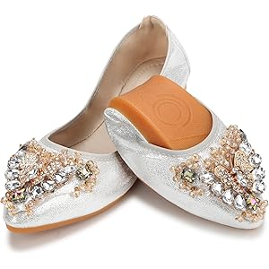 KUNWFNIX Women Ballet Flats Rhinestone Wedding Ballerina Shoes Foldable Sparkly Comfort Slip on Flat Shoes 12 #02-silver