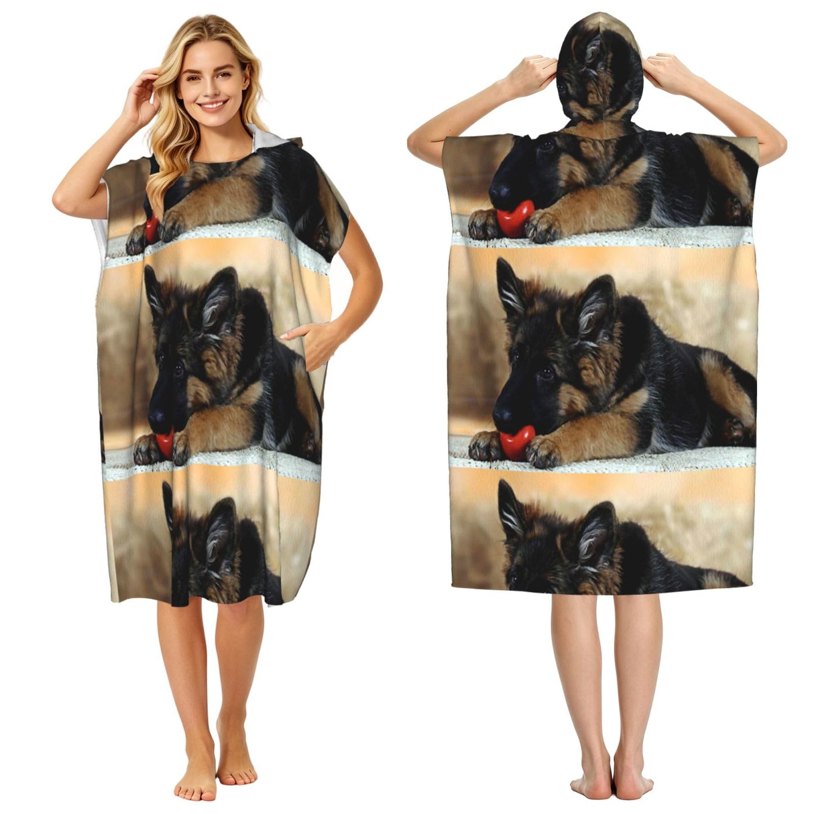 Poadnly German Shepherd, Adult Hooded Beach Towel 90 x 110 cm,Changing Bath Robe, Surf Poncho Towel For Women Men