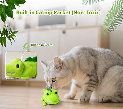 Miniatura 4 de Juguetes interactivos para gatos de interior  Juguete de caza de cocodrilo con carga automática con movimiento de 360, cola meneante y hierba