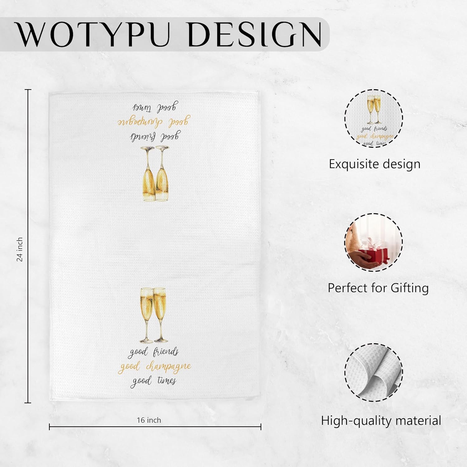 Champagne Friends Gifts Kitchen Bar Towels, Gifts for Champagne Lovers Dish Tea Towel, Alcohol Lover Gift Decorative Hand Towels for Kitchen Home Bar Cart Decor, 16x24 Inch - Image 6