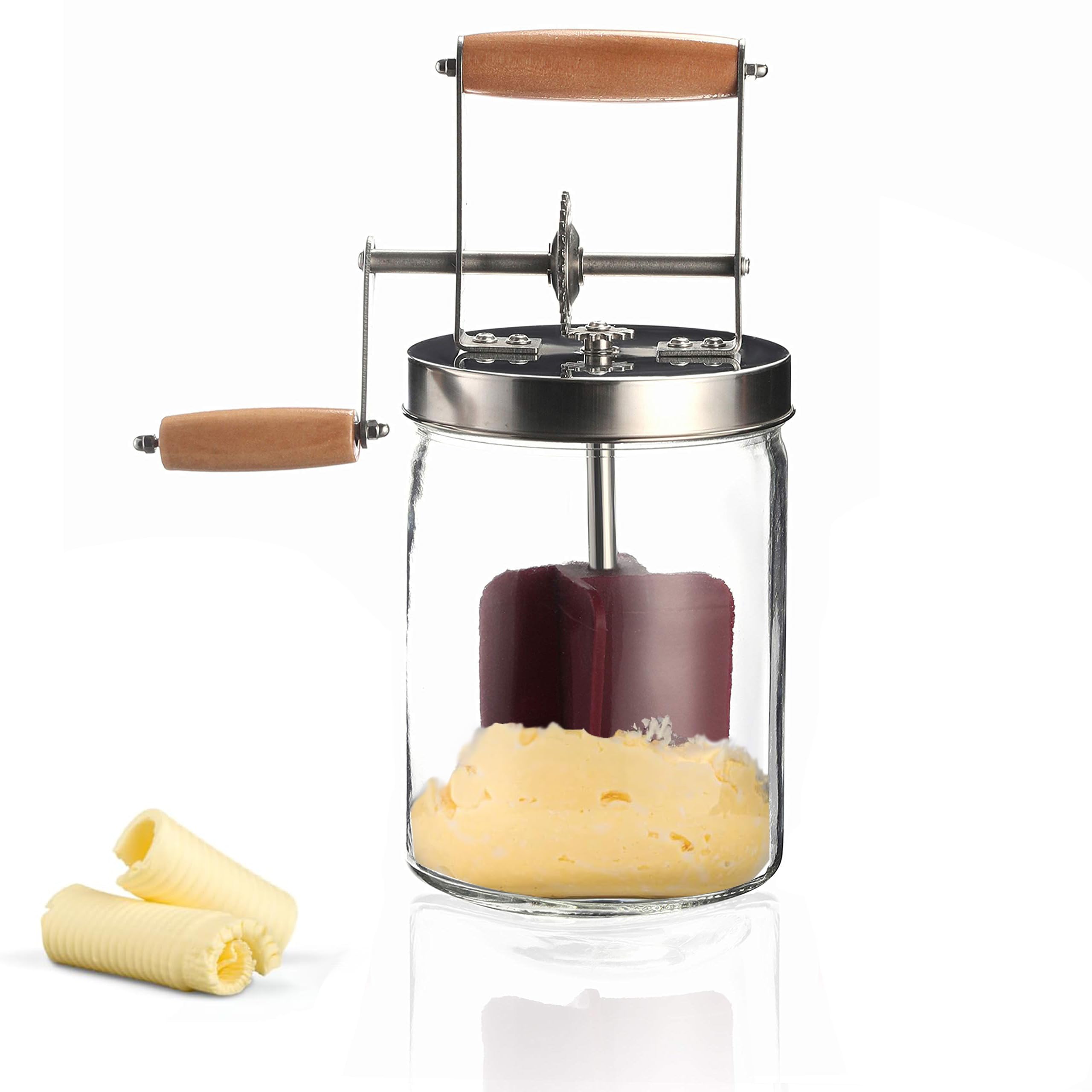 Azonee Glass Butter Churn, 1000ml Hand Crank Butter Churner Manual Butter Maker Create Delicious Homemade Butter With Your Own Hand Crank Butter Churner