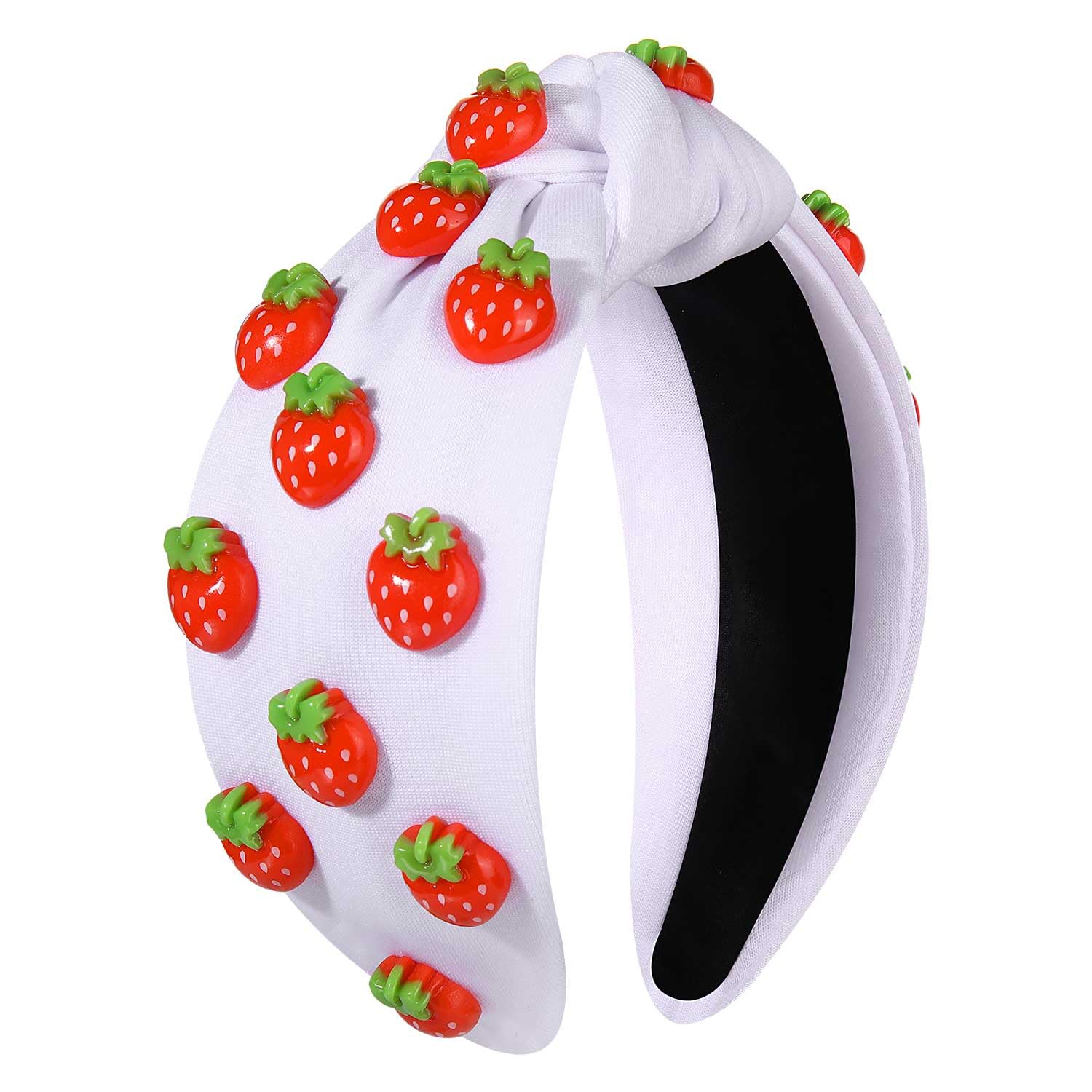 Fruit Headbands for Women Girls Tropical Strawberry Knotted Headband Summer Beach Headwear Hair Accessories (Strawberry-White)