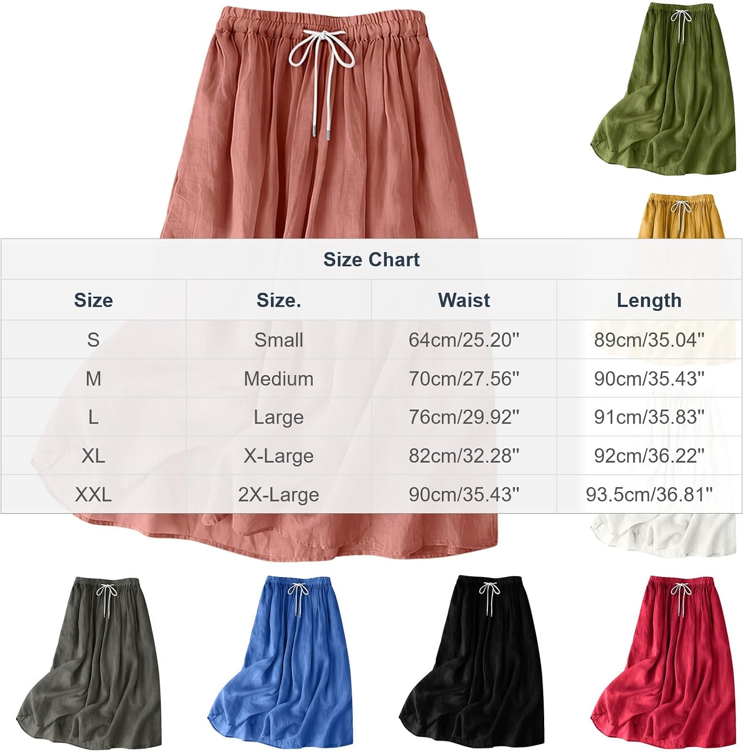 Maxi Skirts for Women Drawstring Elastic High Waist Casual Flowy Solid Long Skirt with Pockets Summer Beach Clothes