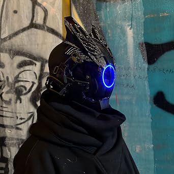 Techwear Mask Punk Mask Helmet,LED Light Cool Samurai Mask,Halloween Cosplay Anime mask