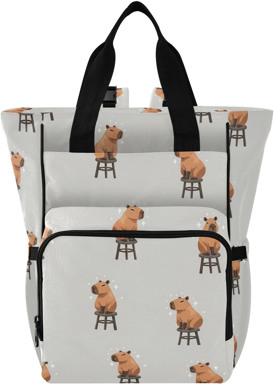 Capybara Gray Print Diaper Bag Backpack for Baby Boys Girls Multifunction Baby Essentials Travel Tote with Stroller Straps & Bottle Storage Nappy Changing Bag for Shopping Hiking Traveling Baby