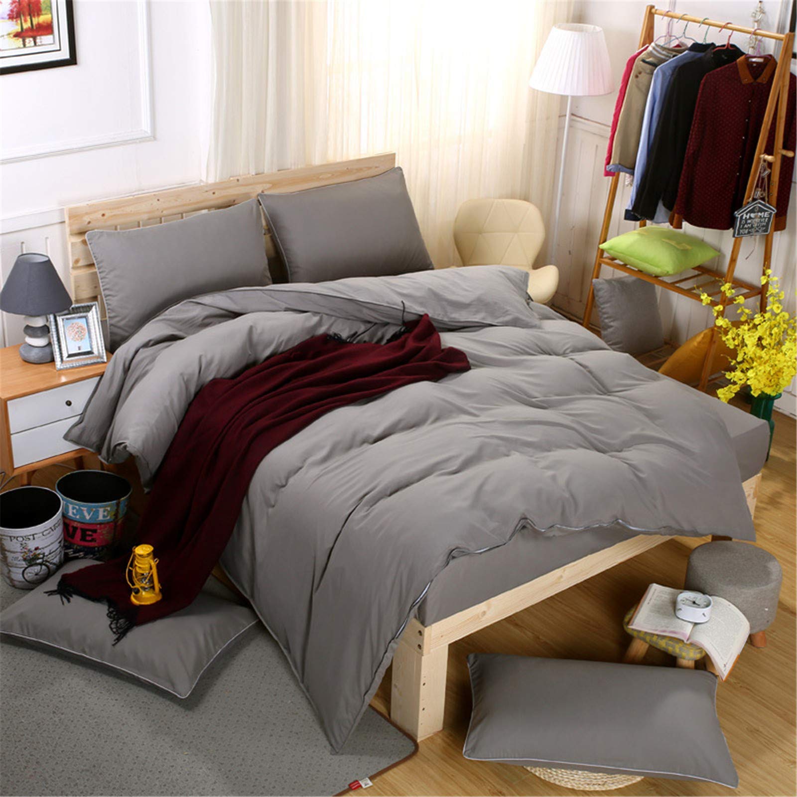 Parure de lit 4 pièces bicolore 220x240 cm en microfibre grise