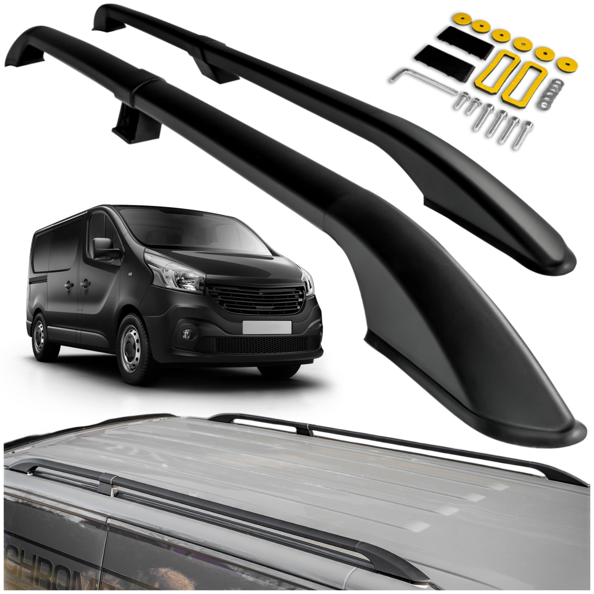 CHROMEMASTER | Compatible con Opel Vivaro 3 Short L1 2014-2019 | Barras Portaequipajes, Rieles de Techo; Se Utilizan para el Montaje de Portaequipajes de Techo, Cajas de Techo o Portabicicletas