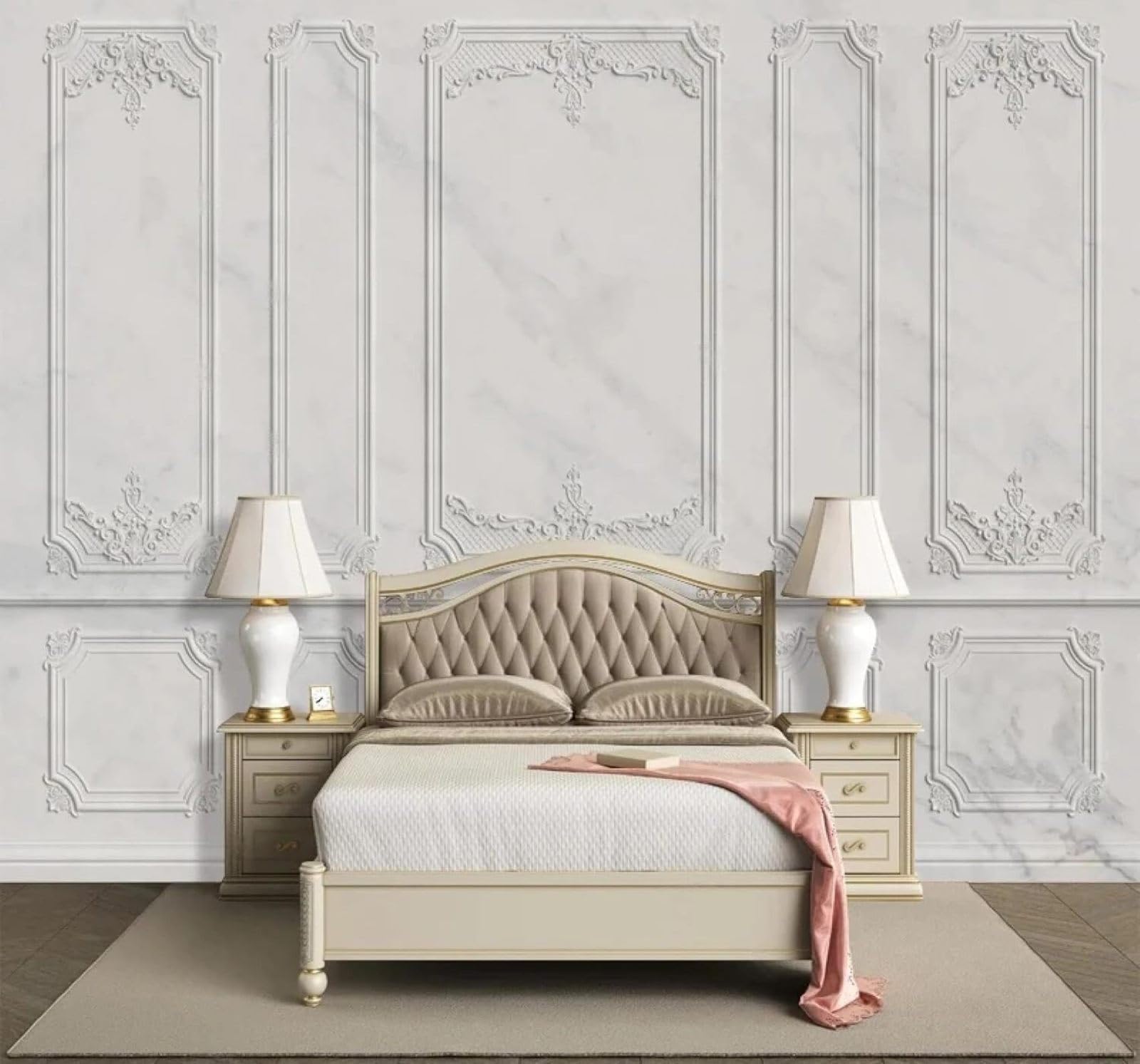 Tzxztt 250Cm×170Cm(B×H) Creative Grey White Carved Pattern Marble Effect Modern 3D Wallpaper Premium Textured Silk Neutral Tones Material Ideal For Living Room Bedroom-250Cm×170Cm