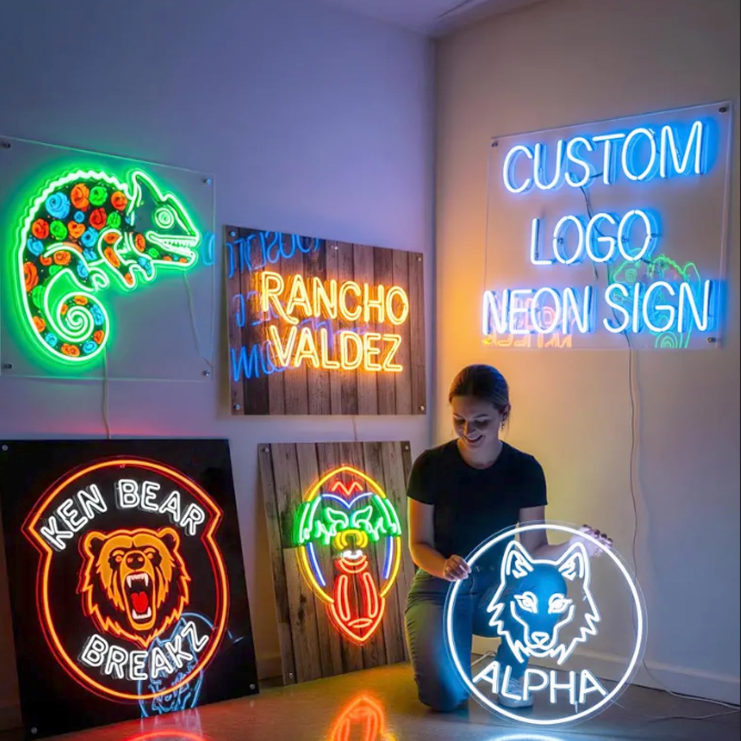 Haisic Custom Neon Sign Logo, Plug/Battery Operated Personalised LED UV Image Logo Light for Business Sign, Hanging Glow Logo Sign for Bar Nail Studio Shop Hotel Office Company Home Wall Decor