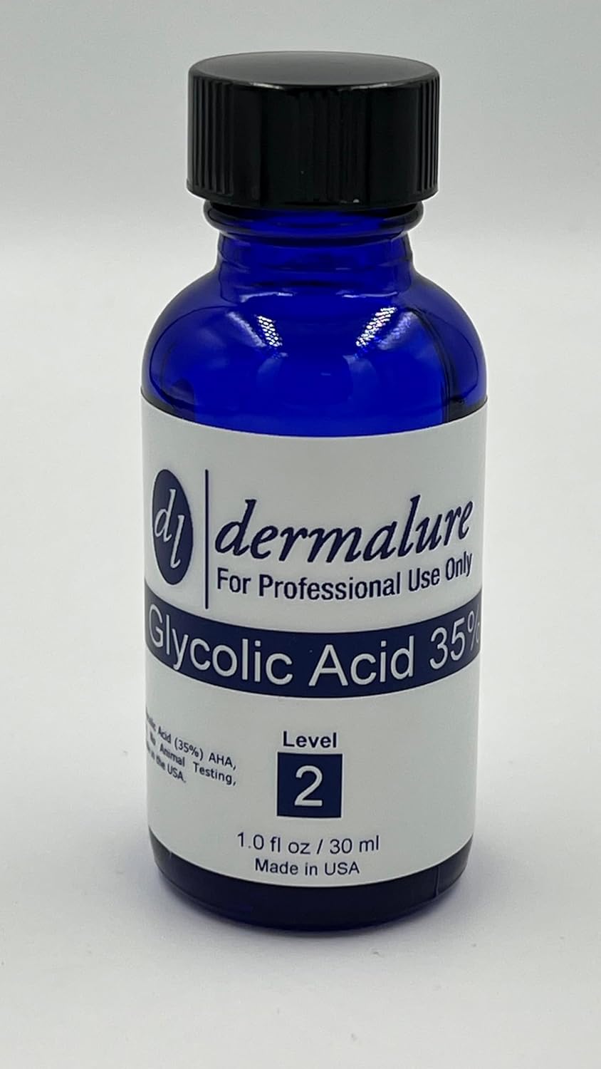 Dermalure Glycolic Acid Peel 35% - Face Exfoliant, Evens Skin Tone, Minimizes Wrinkles & Hyper-Pigmentation, 1oz (30ml), pH 1.3