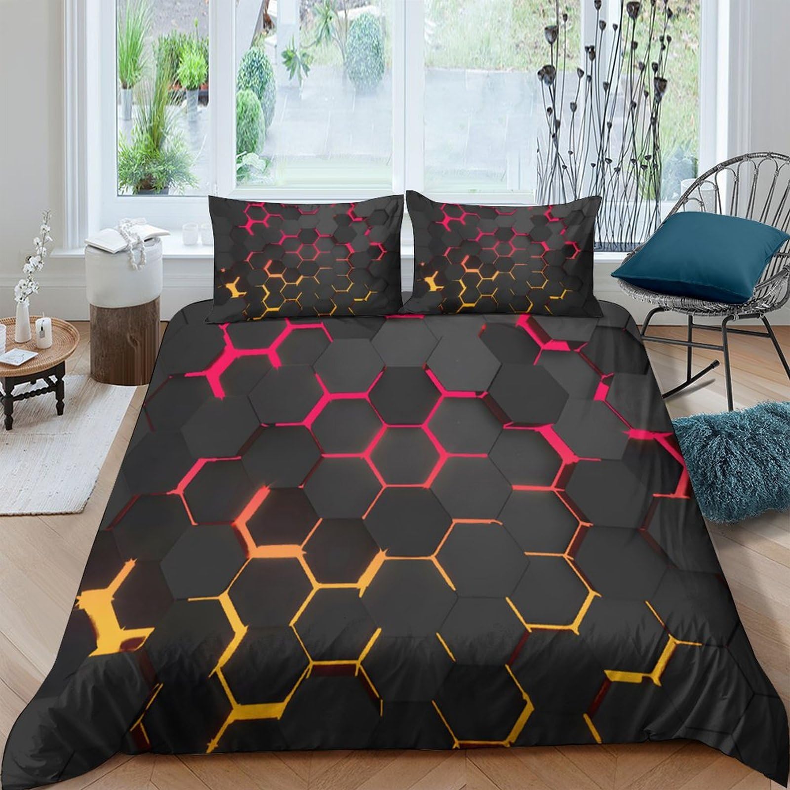 Ctjqhvkz Style-8 3D Printed Hexagon Gradient Fitted Sheet Microfiber Soft Breathable Geometric Abstract Bed Cover For Bedroom Dorm Mattress Protection Decor Single（135X200cm）