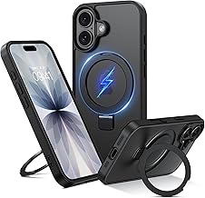 GaoBao Magnetic Cover for iPhone 17 6.1 Inches with Ring Holder, Compatible with MagSafe, Invisible Stand, Translucent Matte Back, Shockproof, Anti-Fingerprint, Black