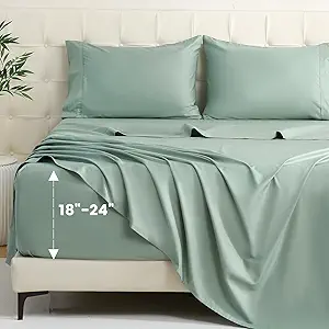 Bedlifes King Sheet Set, Extra Deep Pocket 18-24 Inches,1000Thread Count 100% Egyptian Cotton, Soft and Breathable Sateen 4-Piece,Sage Green
