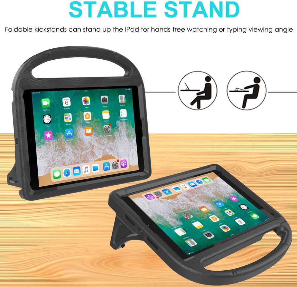 SUPLIK Kids Case for iPad 5th/6th Generation (9.7-inch, 2017/2018), iPad Air 2 Case with Screen Protector, iPad Pro 9.7 Durable Shockproof Protective Cover with Handle Stand for Kids, Black