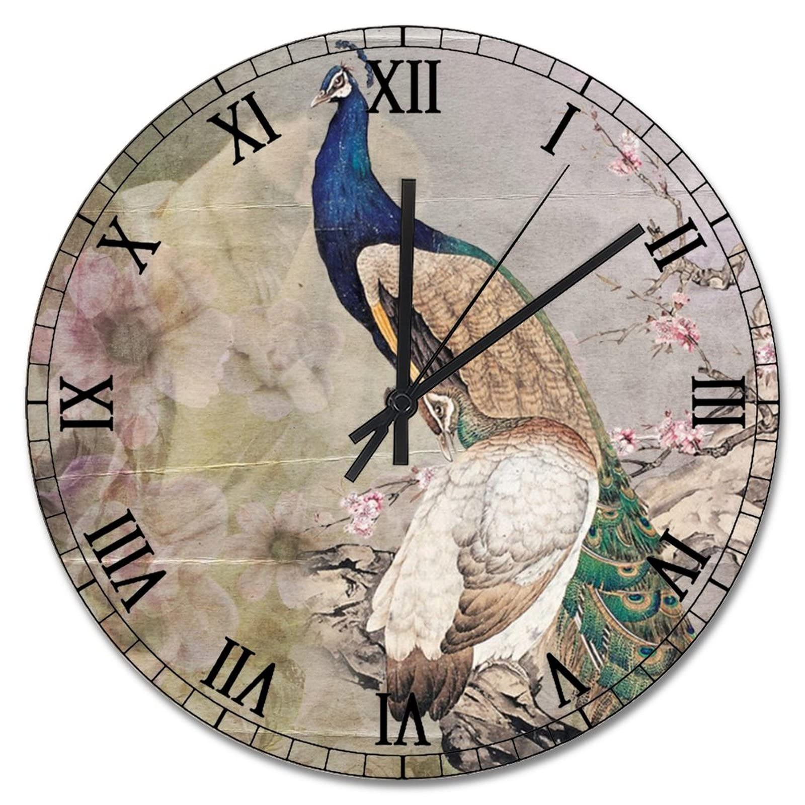 Horloge paon français vintage rétro chic floral de 38,1 cm