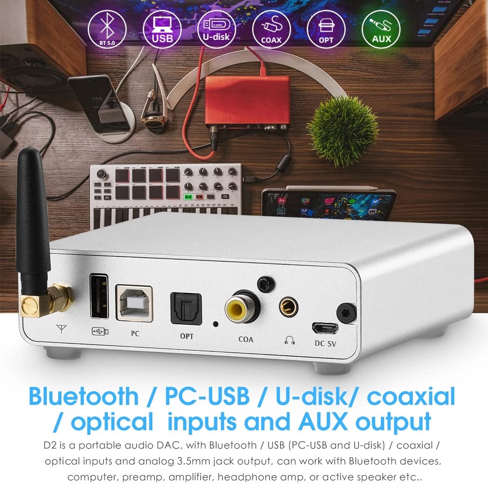 DLOETT HiFi 5.0 USB/COAX/OPT convertisseur numérique vers analogique récepteur Audio stéréo amplificateur de casque
