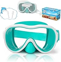 Vista 25 de Gafas de natación para niños, máscara de buceo, máscara de buceo, gafas de natación con cubierta de nariz y correas elásticas anchas con bolsa