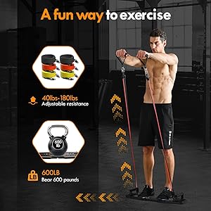 Push Up Board,Home Gym,Portable Exercise Equipment,Pilates Bar and 20 Fitness Accessories with Resistance Bands and Ab Roller Wheel,Full Body Workout at Home