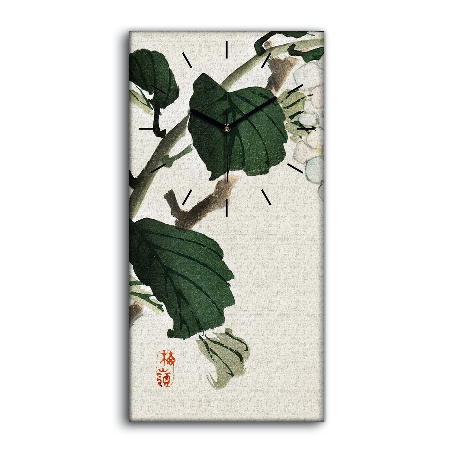 Horloge sur toile 30x60cm décoration murale salon chambre moderne branches asiatiques
