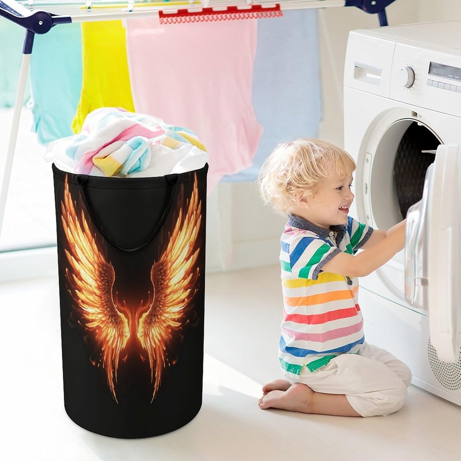 Fire Angle Wings Laundry Hamper Portable Lightweight Clothes Hampers Fashion Dirty Laundry Storage Basket Large Capacity Foldable Clothes Baskets for Bathroom Bedroom