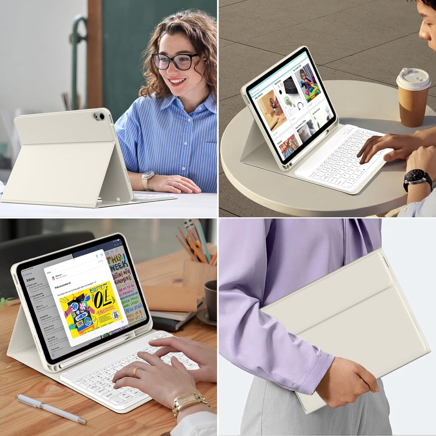 JKSML Keyboard Case for iPad Air 11 inch M4/M3/M2(2026/2025/2024), iPad Air 5th/4th Generation Case 2022/2020 10.9 inch, Detachable Wireless Bluetooth Keyboard Cover with Pencil Holder, Cream White