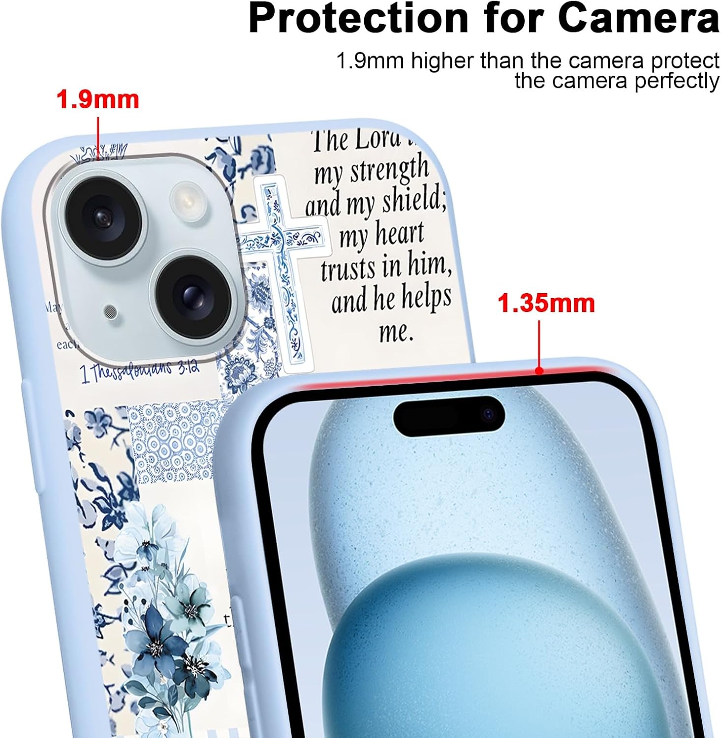 Christian God Phone Case for iPhone 12 Pro/iPhone 12 6.1", Western Aesthetic Jesus Verse Bible Cross Design, Floral Flower Pattern Cover for Women Man, Soft TPU Protection for iPhone12, Blue image 3