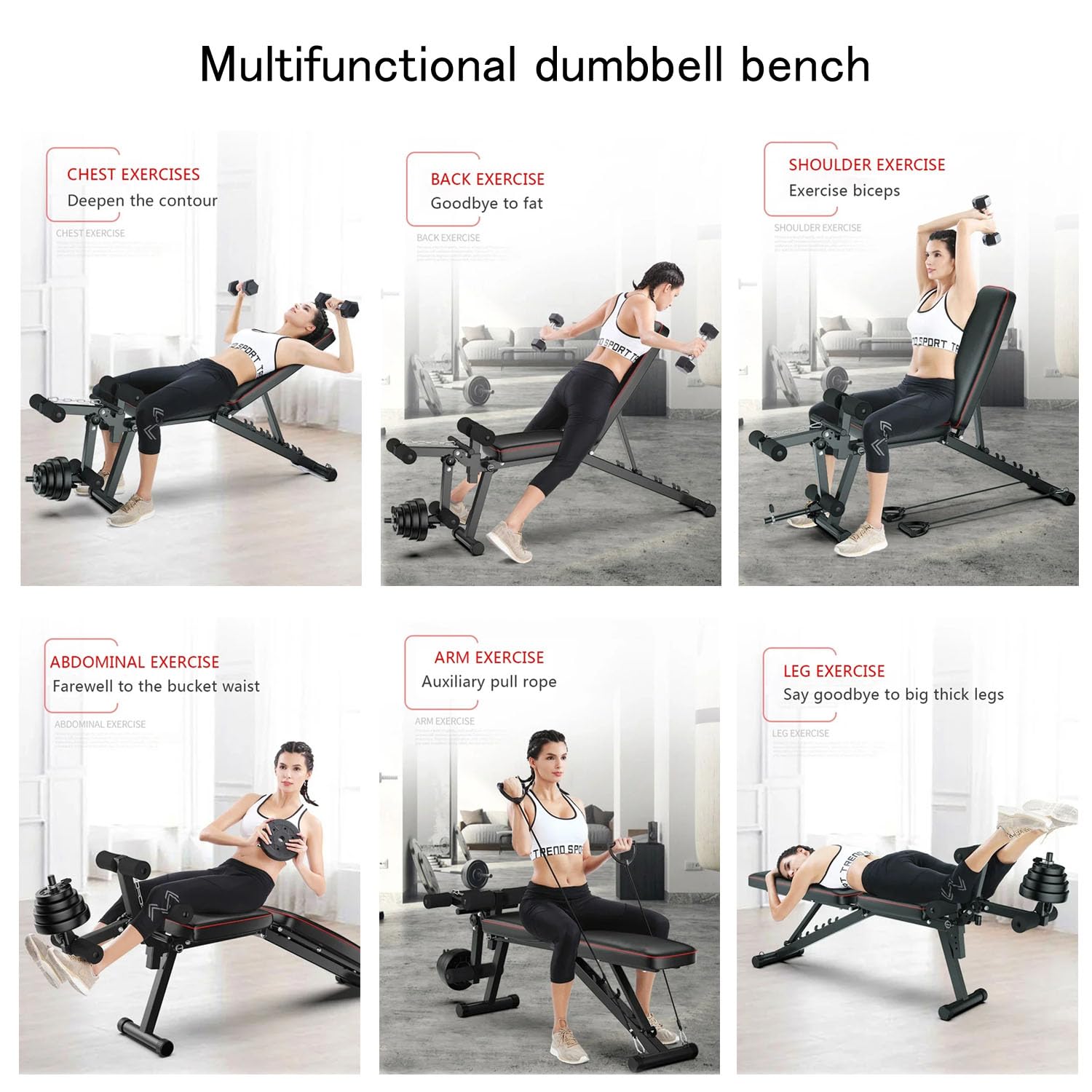 Banco Musculación Multifuncional con Respaldo Reclinable de 5 Posiciones Ajustables & 2 Correas de Entrenamiento Banco Gimnasio en Casa Capacidad de Peso 200KG Inclinación Decline Plano