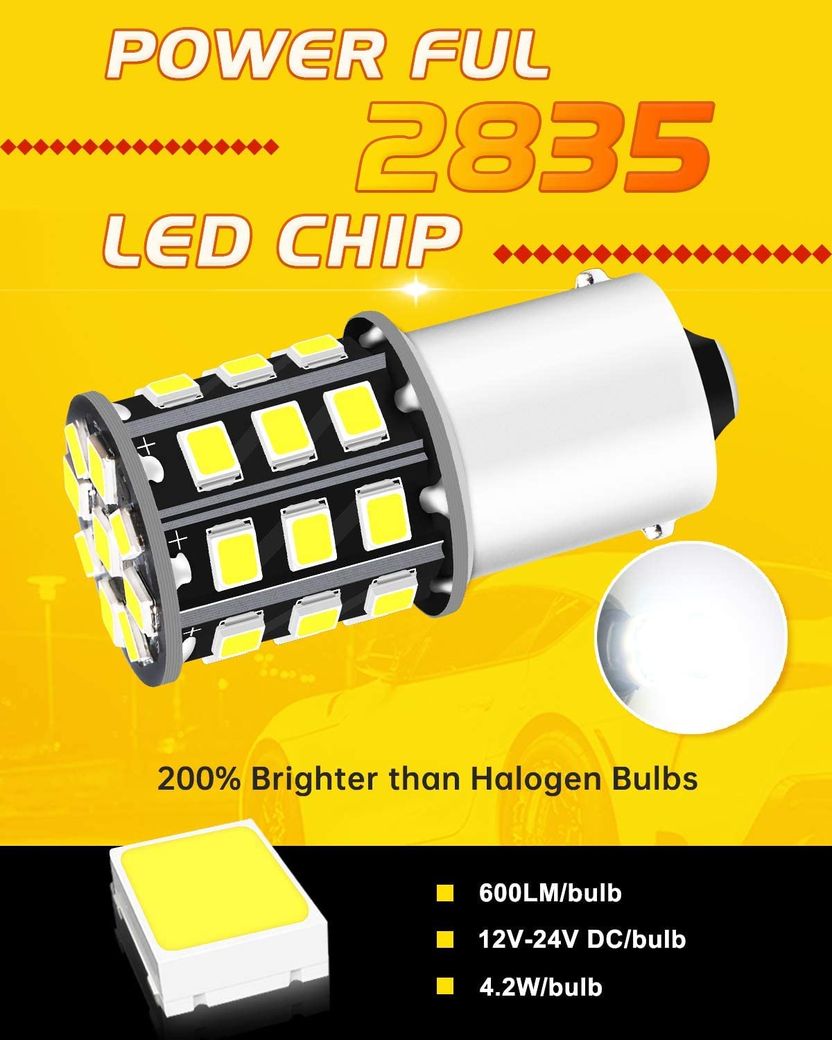 Defvnsy P21W BA15S 1156 żarówka LED, 6000 K, białe żarówki cofania, 12-24 V DC/AC, tylne światło hamowania, światła do jazdy dziennej, 1141, 1003, 7506, zamiennik żarówki LED (4 sztuki)