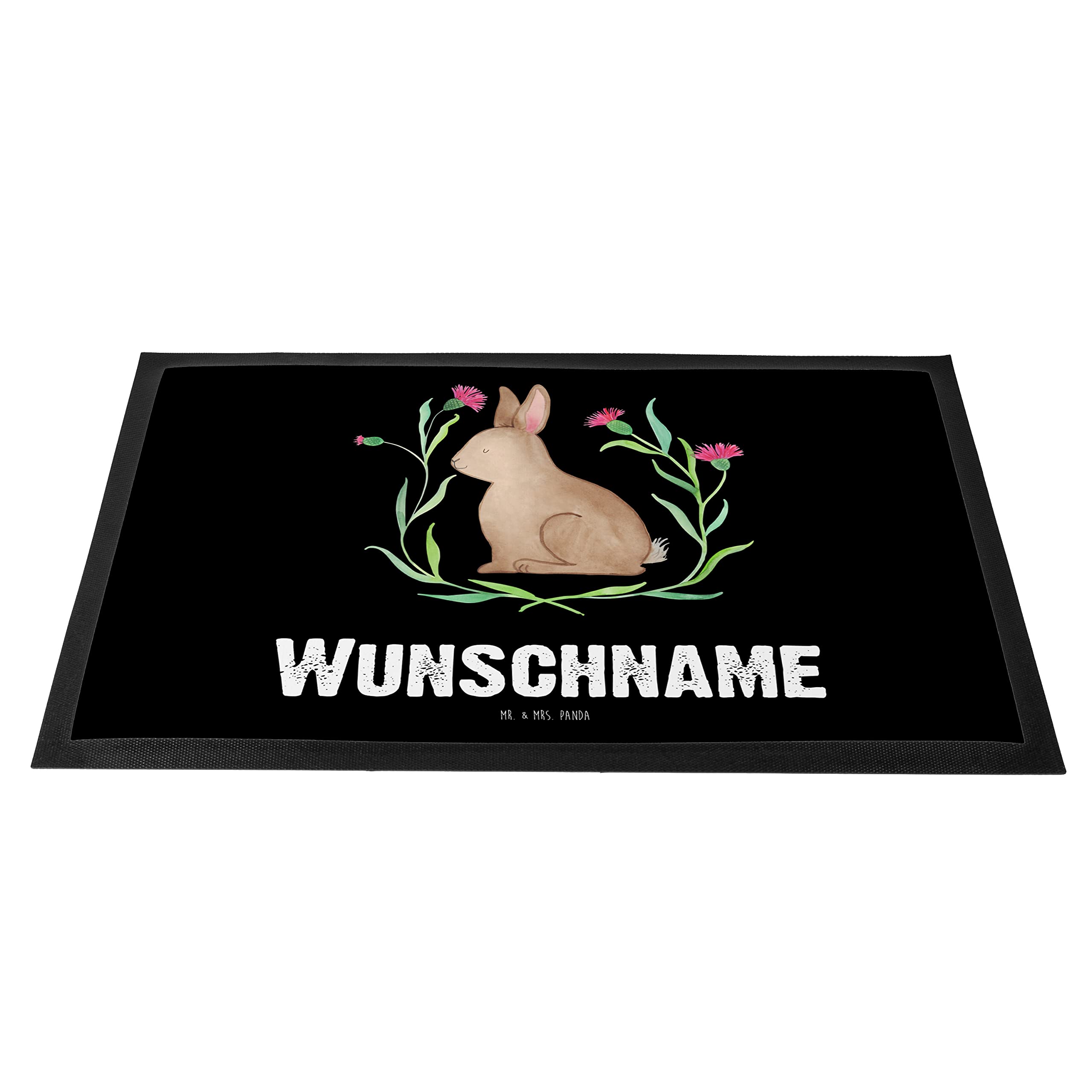 Mr. & Mrs. Panda Personalisierte Fußmatte Hase Sitzen 40 x 60 cm - Geschenke, Ostergrüße, Ostern, Frohe, Liebe, Fussmatte personalisiert, Schmutzfangmatte, personalisierbar, Osterhase, Türmatte
