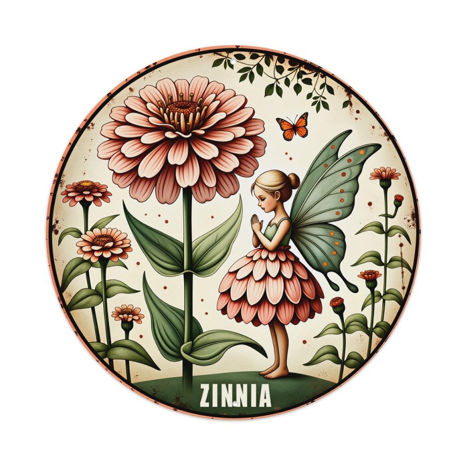 Fairy Flower Butterfly Garden Zinnia Metal Tin Sign Vintage Garden Bedroom Cafe Bar Man Cave Home Wall Decor Metal Poster 8x8 inches