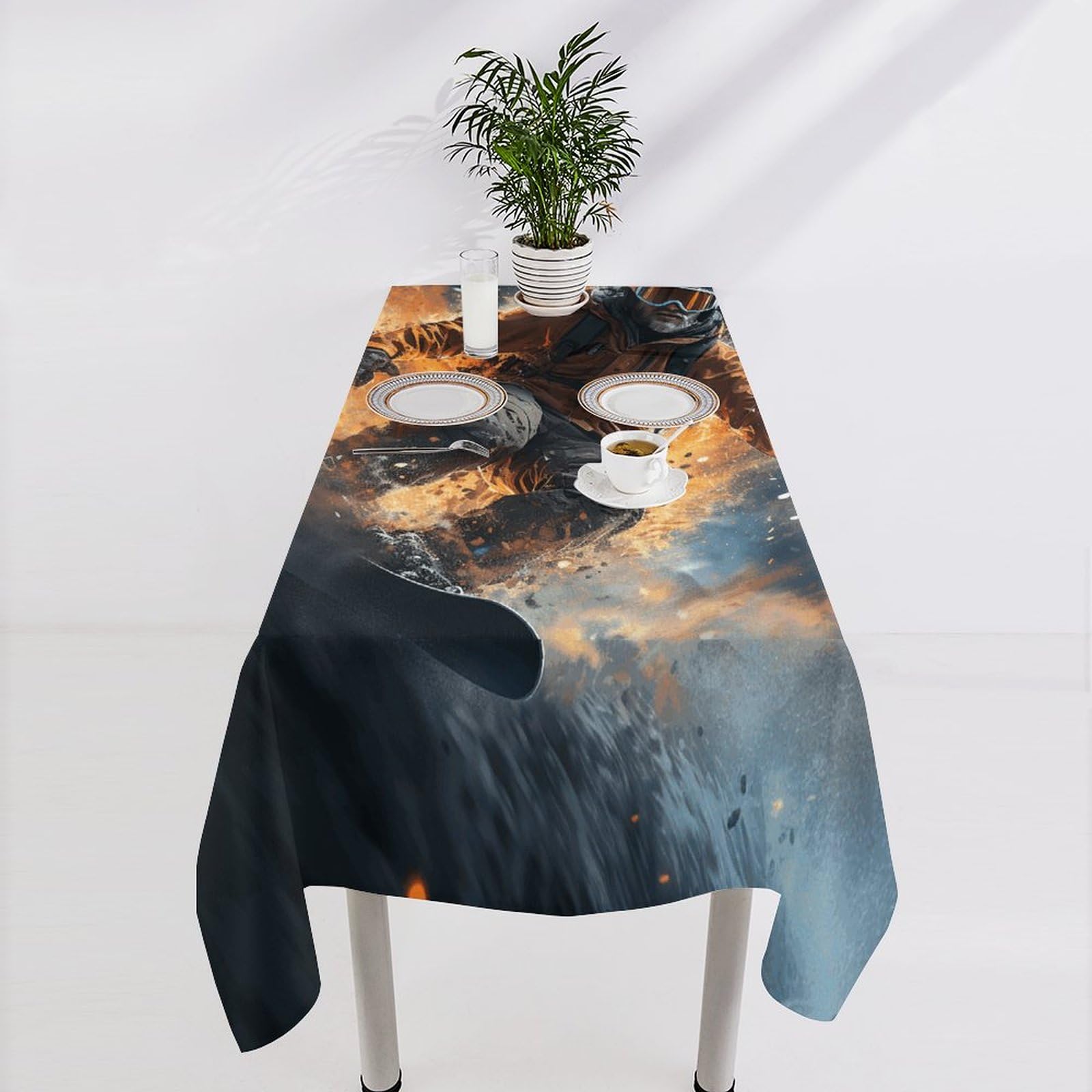 Nappe rectangulaire motif snowboarder lavable pour table de cuisine de Noël