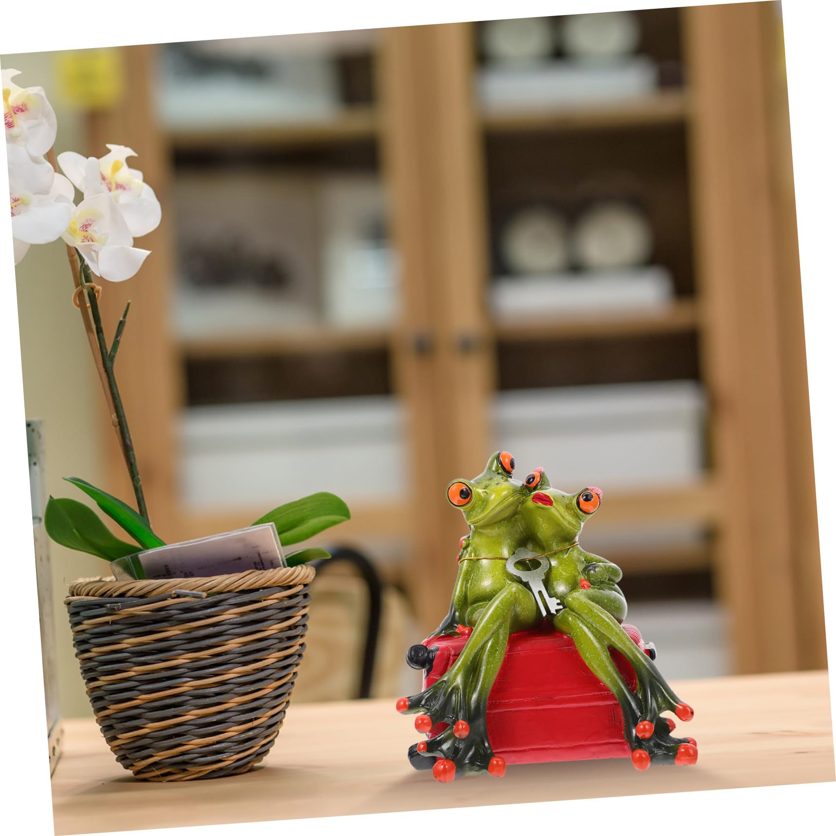 Bezaubernde Münzbox Paar Frösche aus Kunstharz Grün für Zuhause