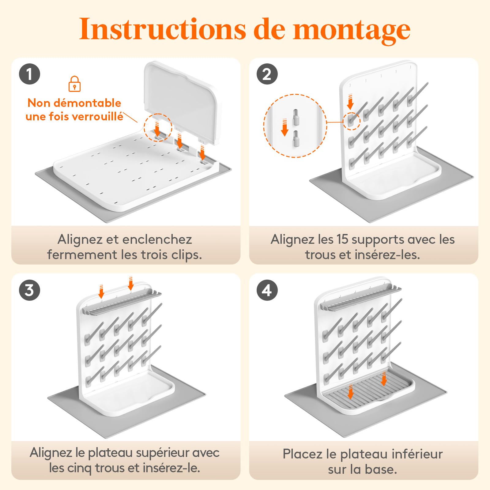 Lifewit Grand éGouttoir à Biberons avec Tapis de Drainage, éGouttoir Vertical à 15 Crochets avec BoîTe à TéTines Amovible, Adapté Aux Pailles sous Pression et Aux Accessoires de Tire-Lait